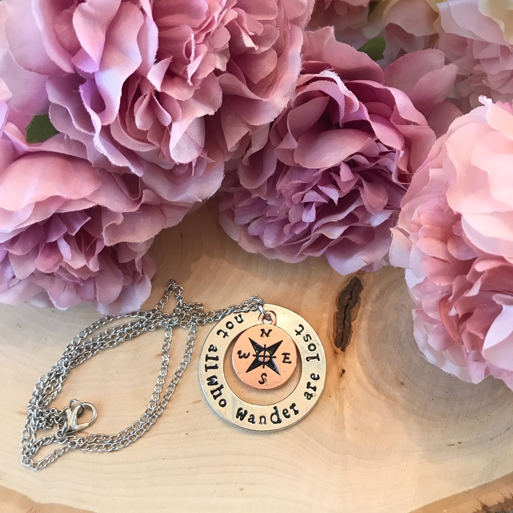 “Not All Who Wander Are Lost" Compass Necklace - Picture 1 of 4